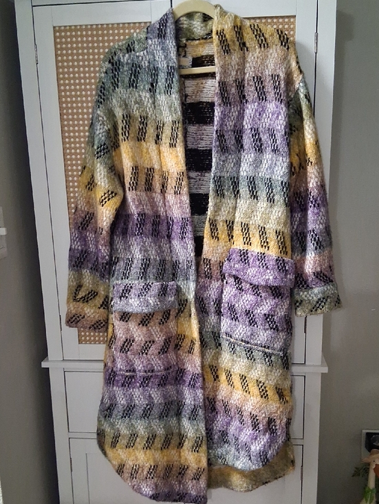 Pilcro Sweaters - Pilcro Multi-Striped Open Front Cardigan in Purple, Yellow, Green and Cream